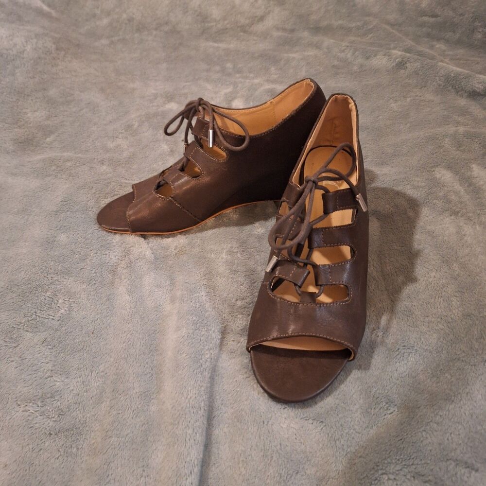 Journee Collection Brown Lace-Up Peep Toe Wedge Boots